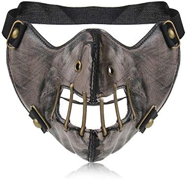 Rgontar Leather Mouth Mask Cosplay River Half Face Sports Protective Punk MaskMetal Bars Mouth