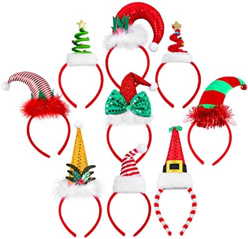 Aneco 9-Piece Assorted Christmas Headband Set - Novelty Xmas Tree Elf Hat Headband for Christmas Party Accessory