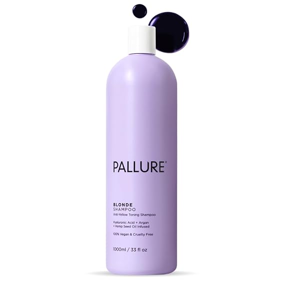 Pallure Blonde Toning Shampoo, Reduces Brassiness And Yellow Tones For Blonde, Platinum, Bleached, Silver Hair, Vegan and Cruelty Free 33.8 Fl Oz