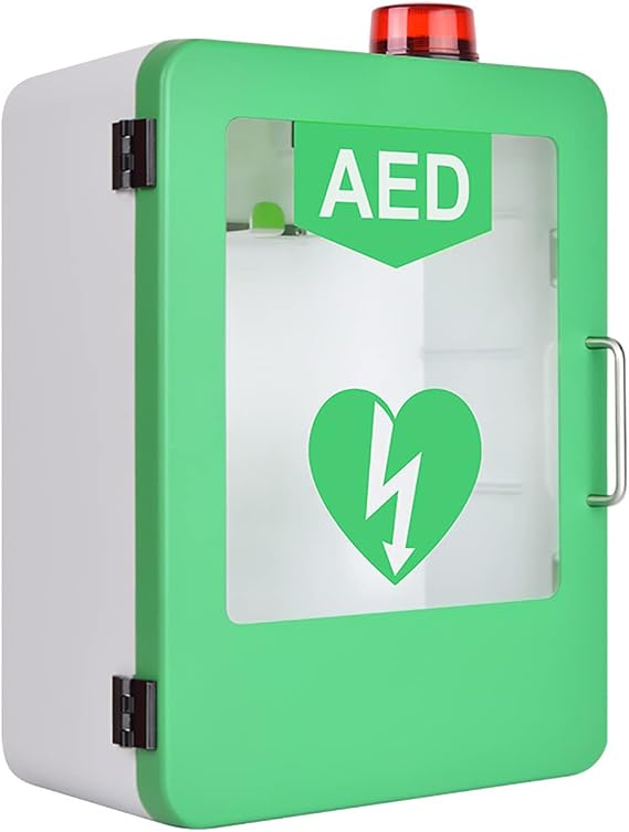 AED Defibrillator Storage Cabinet, Wall-Mounted Steel Heart Defibrillation Alarm Box First Aid Cabinet with Alarm System, Double Switch Control, Can Place a Variety of Models of AED