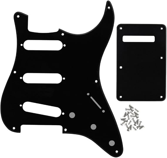 FLEOR SSS 8 Hole Vintage ST Pickguard Guitar Back Plate with Screw for Vintage ST Style Guitar Parts, 1Ply Black