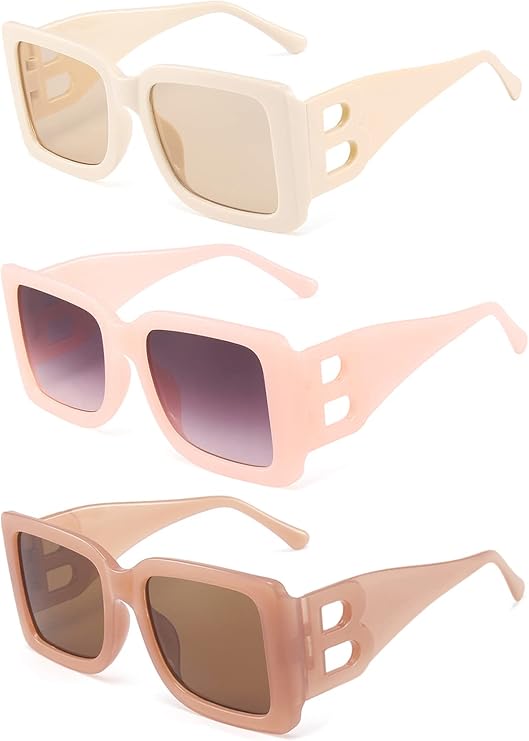 3 Pairs Oversized Square Sunglasses for Women Men Trendy Thick B Frame Big Sun Glasses UV400 Protection