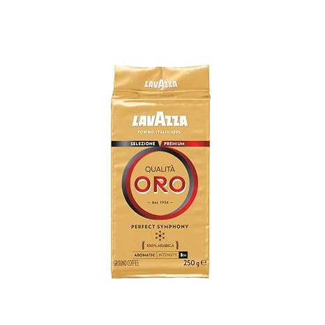 Lavazza Qualità Oro Ground Coffee with Aromatic Notes of Fruit and Flowers for a Velvety Espresso 100% Arabica Coffee Beans Intensity 5/10 Medium Roast 250 g