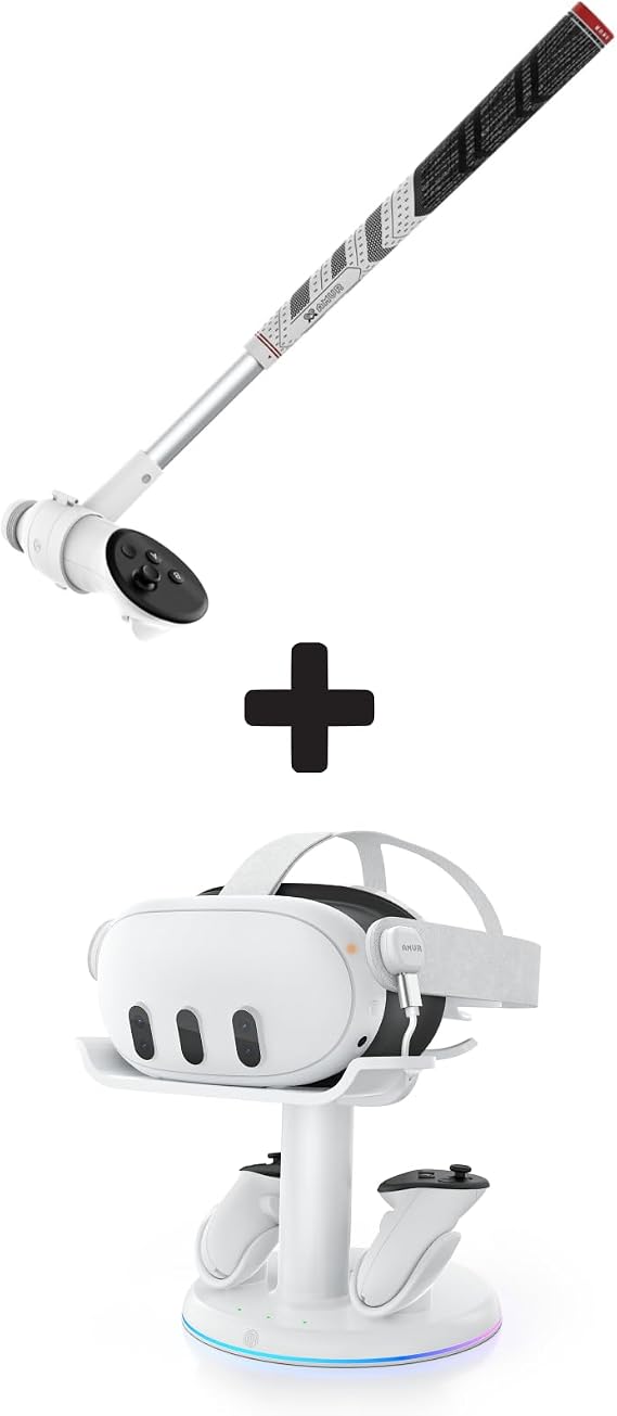 AMVR RGB Charging Dock & Golf Club Attachmen Compatible with Meta Quest 3/3S