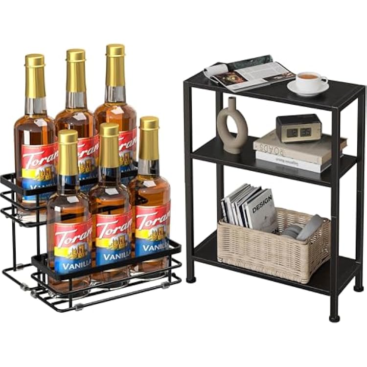 6 Bottle Coffee Syrup Organizer Rack & 3-Tier Side Table