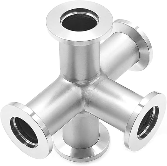 Cross 5-Way KF-16 Vacuum Fittings, ISO-KF Flange Size NW-16, Stainless Steel Adapter Vacuum Oven Fitting (KF16)