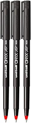 ONYX Rollerball Pen, Micro Point 0.5mm, Red Ink, 3 Count, Bundle with Plastic Reusable Pouch
