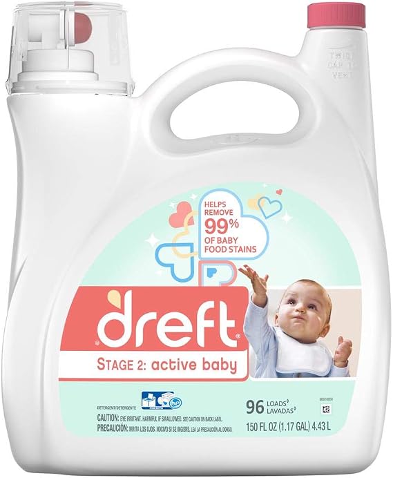 Dreft Dreft Stage 2: Active Baby Liquid Laundry Detergent, 96 Loads, 150 Fl Oz