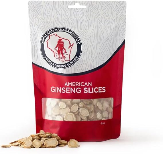 Dairyland American Ginseng Slices - 4 oz Pack 5 Year Old Wisconsin Ginseng Slices Certified Something Special from Wisconsin - Non-GMO, Gluten Free Sliced Root - Herbal Supplement in Soup, Tea
