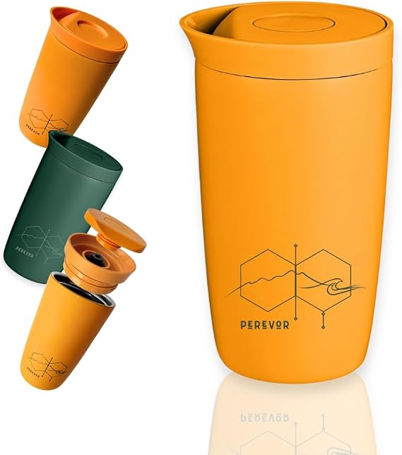 1 360ml Coffee Travel Mug - Insulated, Leakproof - Sunset Gold