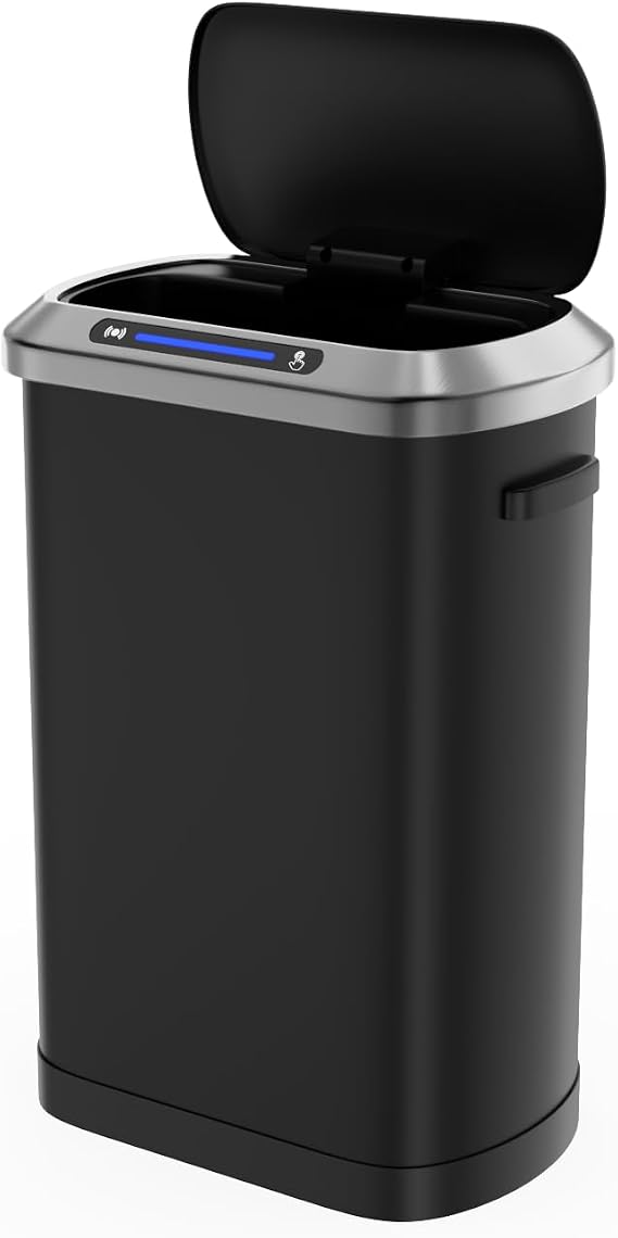 Dolonm Large Capacity 13.2 Gallon Motion Sensor Trash Can, Black, Stainless Steel