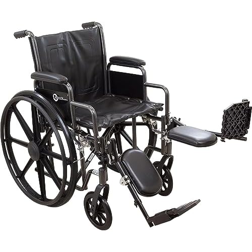 ProBasics Comfort Standard Wheelchair - Height Adjustable Seat - Flip Back Desk Arms - 300 Pound Weight Wapacity - Black - Elevating Leg Rest - 20 x 16 Seat