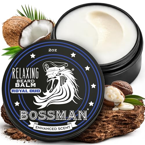 Bossman Relaxing Beard Balm for Men Royal Oud Scent Tames, Relaxes, Thickens & Softens for Ultimate Beard Care Made in USA