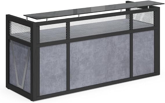 NBF Reception Desk Front Counter Workstation for Office Lobby Reception Area, 87" W x 30" D, Gray, District Collection