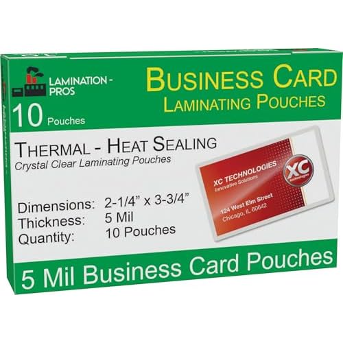 Business Card Laminating Pouches, 5 Mil Thickness, Business Card Pouches, Thermal Pouches, Heat Sealing Laminating Pouches - 2.25 x 3.75 - 10 Pouches