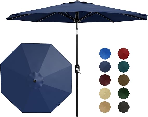 Patio Umbrella Outdoor, Market Umbrella, Table Umbrella with Push Button Tilt and Crank, 8 Sturdy Ribs UV Protection Waterproof for Garden, Pool, Deck,