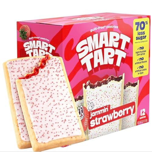 Smart Tart Toaster Pastries Frosted Strawberry - Low Sugar Snacks, Healthy Breakfast Pastry, On the Go Snack, Real Fruit Filling - Only 6g Added Sugar - 12 Count