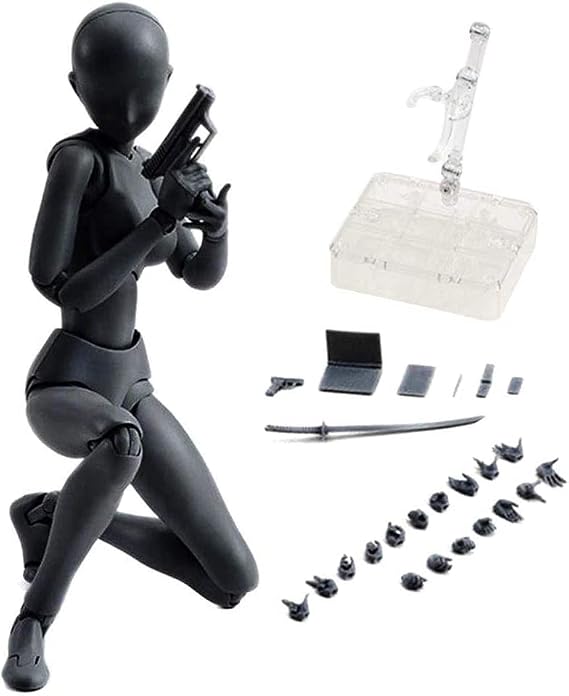 Action Figures Body Kun DX & Body-Chan DX PVC Figure Model Drawing SHF Collector with Box, Drawing Mannequin Figure Models for Artists (Black Female)