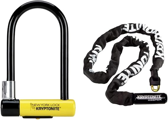 Kryptonite New-U New York Standard Heavy Duty Bicycle U Lock & Keeper 785 Integrated Chain Lock, 16mm Steel Shackle, 33.5-Inch, Black/Yellow, Grey, Purple, Red