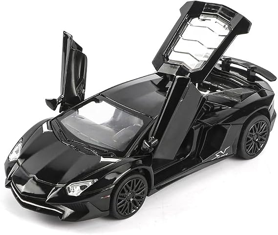 iLooboo Alloy Collectible Black Aventador Toy Car Model Pull Back Die-Cast Vehicle with Lights and Sound