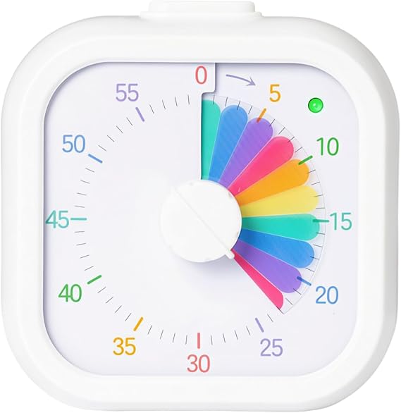 Visual Timer with Rainbow Pattern, 60-Minute Countdown Timer for Kids and Adults, Silent Pomodoro Timer for Classroom, Kitchen, Office & Teaching, Time Management Tool (White)