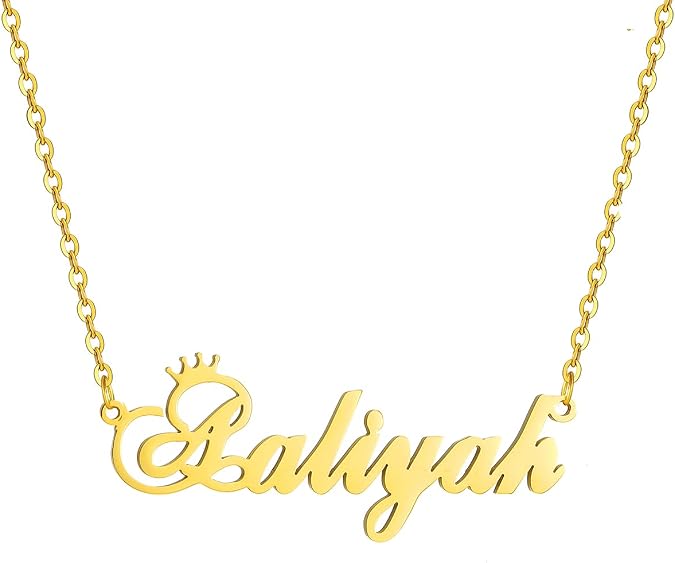 SKQIR Personalized Name Necklace Rose Gold Custom, Customized Chains Name Pendants Necklaces Personalized Name Necklace with Crown for Women Girl Gift