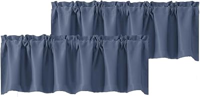 Chyhomenyc Denim Blue Valances for Window, Room Darkening Short Curtains for Kitchen Bedroom Living Room, Rod Pocket Top Small Window Treatment Valance RV Bunk Panels, 60Wx14L, 2 Pieces