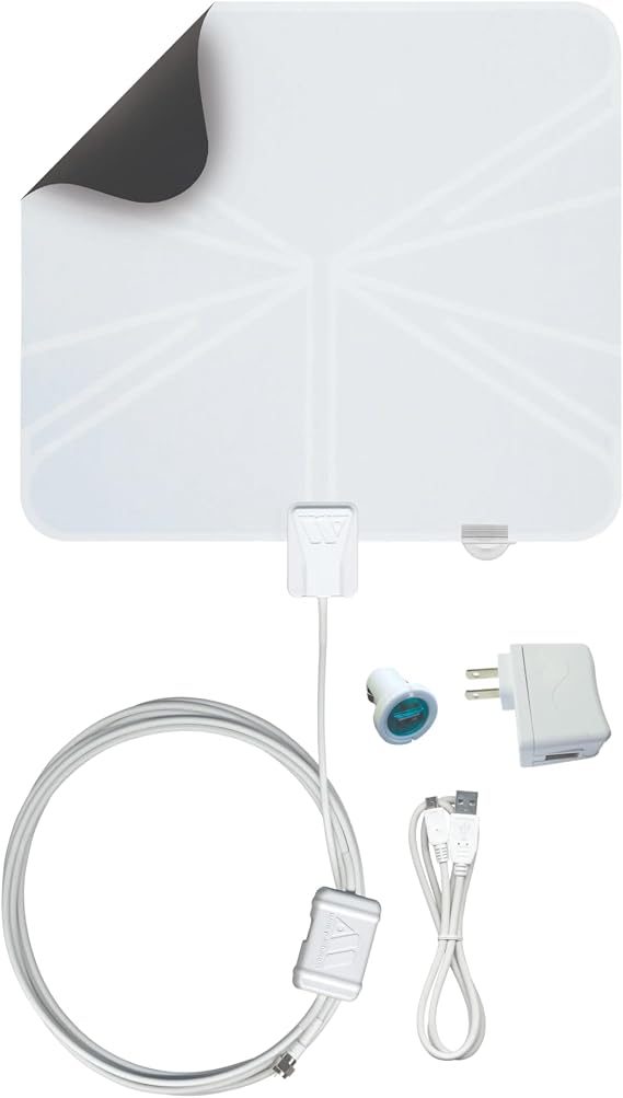 Winegard RV-RZ85 Portable HD TV Antenna - VHF & UHF Reception 60 Mile - Campers, RVs, Tailgating and Trucking - Amplified - Built-in Signal Meter, AC and DC Power Adapters, NextGen TV Compatible