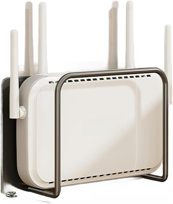Wall Mount WiFi Router Shelf, Carbon Steel Set Top Box Organizer with Cable Management, No-Drill Storage Rack for Modem and TV Devices, Space Saving Home(S Black)