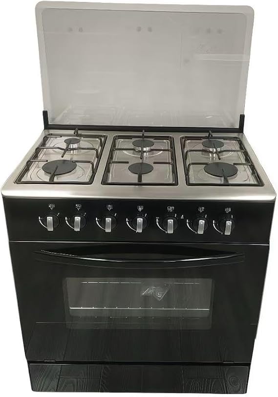 Professional 6-Burner Gas Range with Oven, Black, Stainless Steel Cooktop, Freestanding Kitchen Stove with Large Capacity Vertical Oven