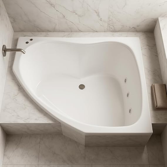 Carver Tubs - SKC5555 - Modern Acrylic Whirlpool Tub Water Massage Two Person Jetted Bathtub, w/Heated 6 Jet - White Drop In Bathtub Triangular Corner Tub - Deep Relaxing Soak - 55"L x 55"W x 18.5"H