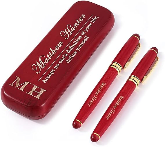Bivei Engraved Pen Gift for Women & Men, Personalized Pen and Pencil Set in Maple Wood, 2 Pcs Wooden Pens Set, Luxury Gel Pen with Ink Refills(Style 1