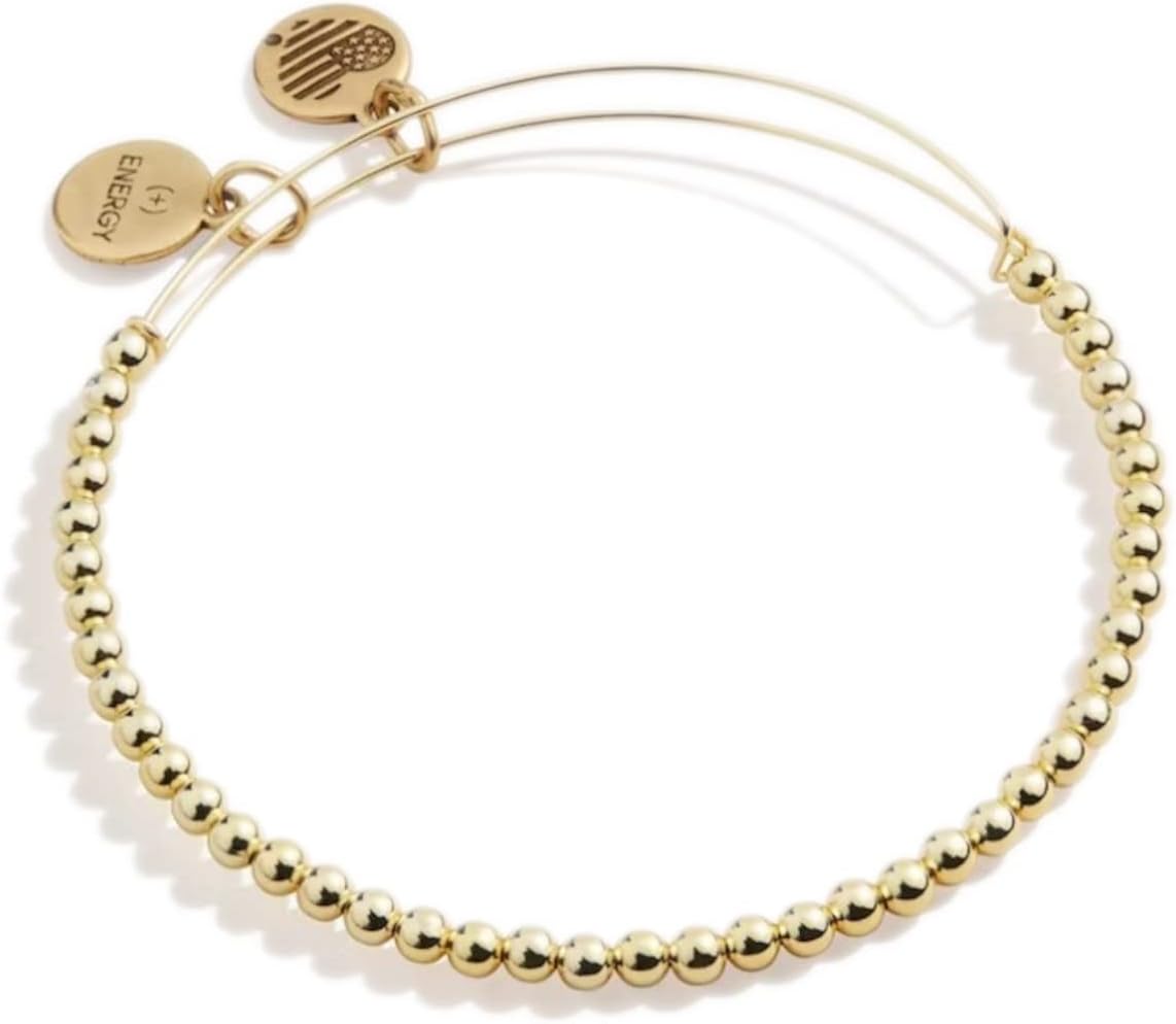Alex and Ani Accents Beaded Expandable Bangle for Women, Dot Beads, Shiny Gold Finish, 2 to 3.5 in, 2 to 3.5 inches, Copper, no gemstone