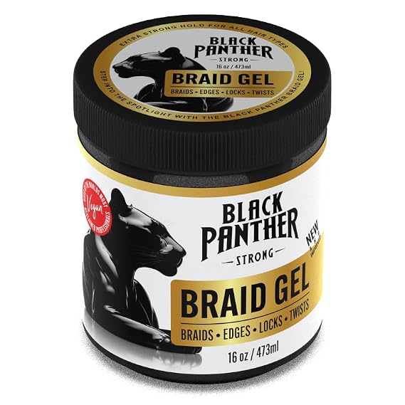 Black Panther Braid Gel | Smooths & Tames Frizz | No Flaking or Drying | High Shine, Long Lasting for Braids, Locks, Twists, Cornrows | 16 oz