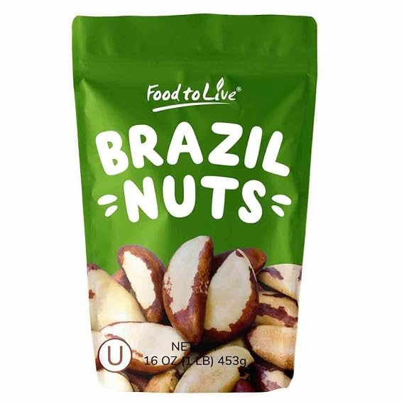 Food to Live - Raw Brazil Nuts, 1 Pound, Raw, Whole, No Shell, Unsalted, Kosher, Vegan, Keto and Paleo Friendly, Bulk, Good Source of Selenium, Low Sodium and Low Carb Food.
