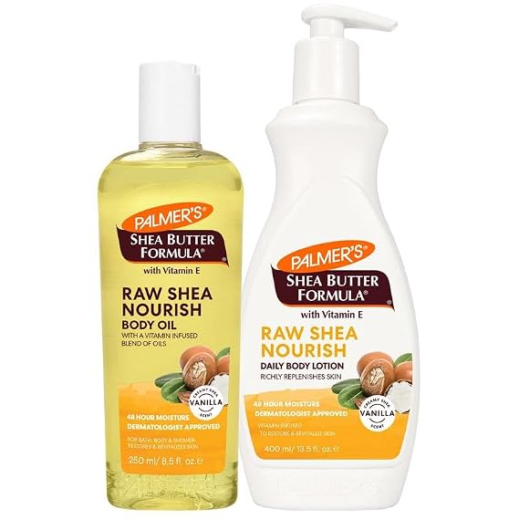 Palmer's Shea Butter Formula Body Care Bundle, Raw Shea Lotion (13.5 Oz) + Lightweight Body Oil (8.5 Fl Oz), Nourishing & Hydrating for Dry, Sensitive Skin, Provides 48-Hour Moisture