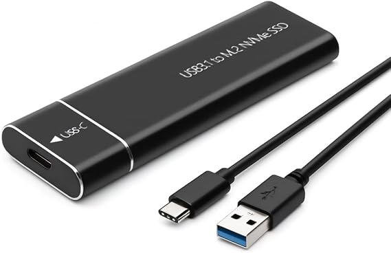 M.2 SATA & NVME SSD Enclosure USB 3.2 M2 Converter Adapter Caddy 10Gbps Aluminium for M.2 B&M-Key/M-Key 2230/2242/2260/2280 SSDs (Supports Only NVME SSD, Black)