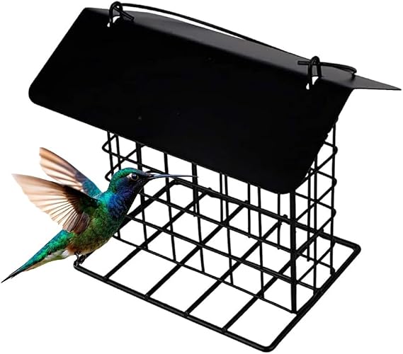 Durable Roof Top Bird Parrot Suet Reusable Feeder Stand for Outside Garden Yard Patio Hanging Metal Suet Cake Holder Squirrel Proof Weatherproof for Wild Hummingbird Woodpecker