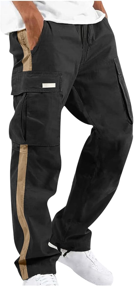 Black Joggers Men Cargo Drawstring Running Straight Sweatpants Causal Joggers Athletic Pants With Pockets Hiking