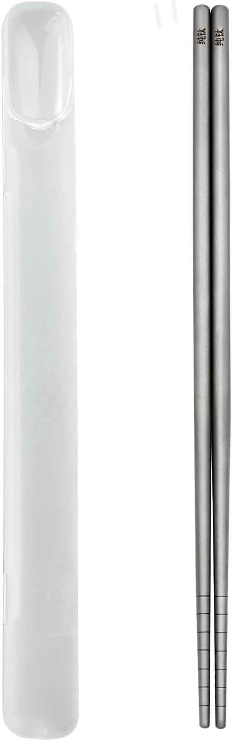 Titanium Chopsticks 1 Pair with Carry Case, 9 Lightweight Chopsticks reusable, Travel utensils, Non-Slip, Dishwasher Safe, Eco-Friendly, Portable, Gifts Set- White Case