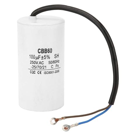 CBB60 Run Capacitor, AC 250V 100uF 50/60Hz Motor Run Capacitor with Wire for Motor Air Compressor