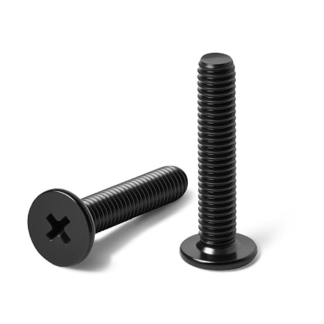 M3-0.5 x 6mm 50Pcs Flat Round Head Machine Screws, Black Oxide 304 Stainless Steel Phillips Cross Drive Screws Hardware Fastener