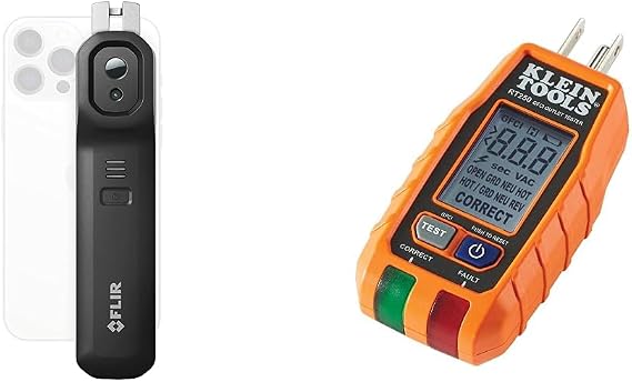 FLIR ONE EDGE PRO Wireless 160 120 IR camera & Klein Tools RT250 GFCI Outlet Tester with LCD Display, Electric Voltage Tester for Standard 3-Wire 120V Electrical Receptacles