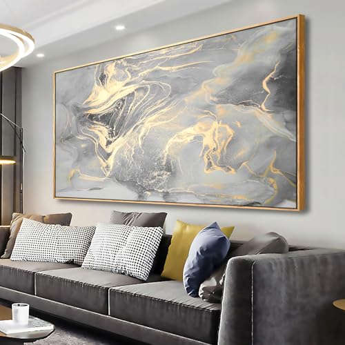 liysawg Wall Art Abstract Canvas Painting Gray gold Wall Decor Fluid Ink Modern Artwork for Living Room Bedroom Dining Room Home Office Decor 20x40 with Framed