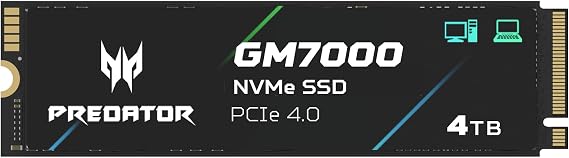 Predator M.2 SSD 4TB GM7000 with DRAM cache NVMe 1.4 2280 PCIe Gen44 Ultra high speed (maximum read: 7400MB/s, max write: 6700MB/s) 3D NAND TLC Internal SSD Compatible with PS5 Pro - BL.9BWWR.107