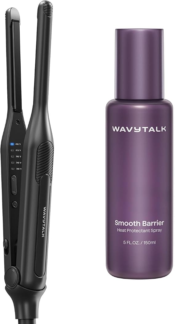 Wavytalk 3/10" Pencil Flat Iron Black and Heat protectant Spray for Hair 5 Fl Oz