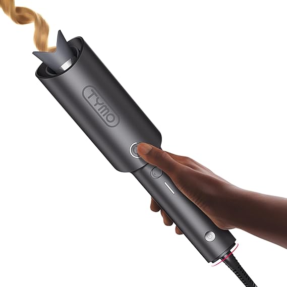 TYMO Automatic Rotating Curling Iron, TYMO CURLPRO Beach Waves Hair Curler | 500 Million Ionic Curling Wand, Dual Voltage, Portable Lightweight for Travel, Ceramic Coating, 1 Inch, Metallic Gray