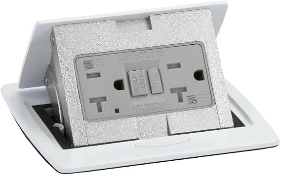 Square GFCI Countertop Pop Up Outlet Box | Tamper Resistant, Splash Proof, with Two 20A GFCI Receptacles - (White)