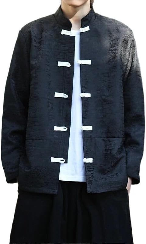 CJQJPNZ Chinese Jackets Men Tang Suit Top Spring Autumn Long Sleeve Kung Fu Coat Chinese Traditional Wedding Clothing