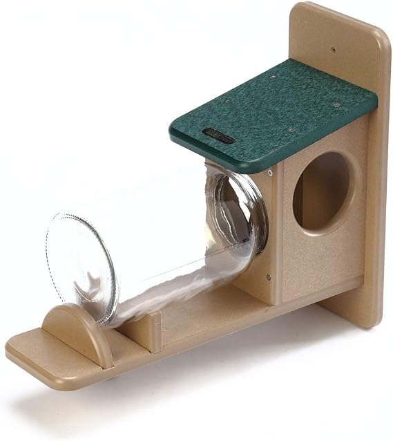 Birds Choice SNSQJAR Recycled Squirrel Jar Feeder, Squirrel Feeders, 7-1/4"L X 19"W X 15-3/4"H, Taupe w/ Green Roof